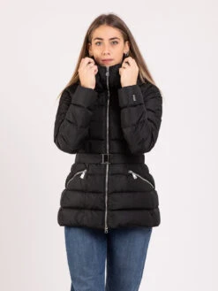 ADD Piumino Corto Nero Con Cappuccio E Cintura