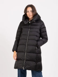 ADD Piumino Lungo Nero Con Cappuccio Regolabile