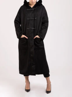 Ecomontone Lungo Nero Con Cappuccio