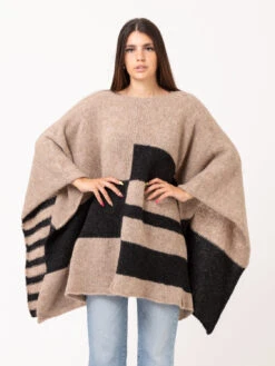 Poncho In Misto Alpaca Beige / Nero