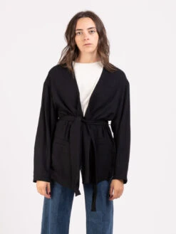 Blouson Visco Wool Nero Con Cintura