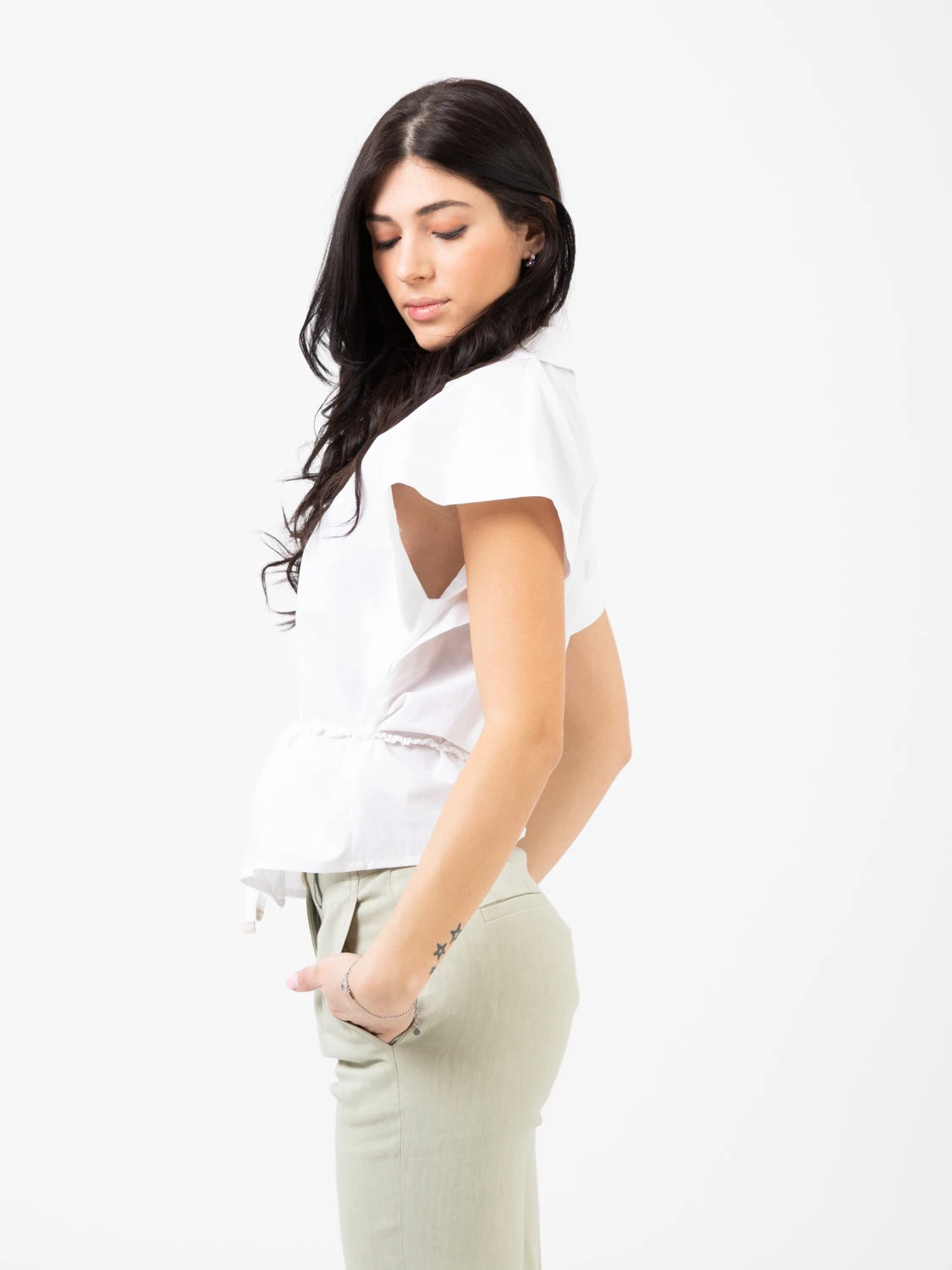 Blusa Popeline Con Cintina Bianca 4 Blusa Popeline Con Cintina Bianca - Image 2