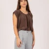 Blusa Seta Mano Sale Con Arricciatura Cacao