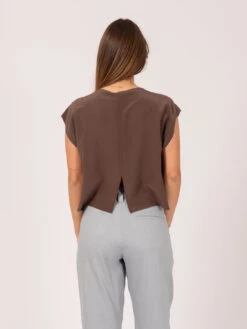 Blusa Seta Mano Sale Con Arricciatura Cacao -Couture per Lei alysi blusa seta mano sale con arricciatura cacao3
