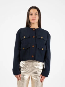 Caban Girocollo Gessato Navy