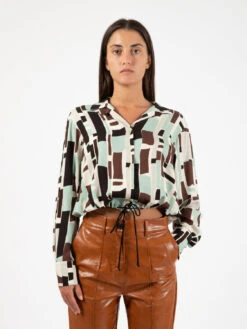 Camicia In Viscosa Stampa Patch Multicolor