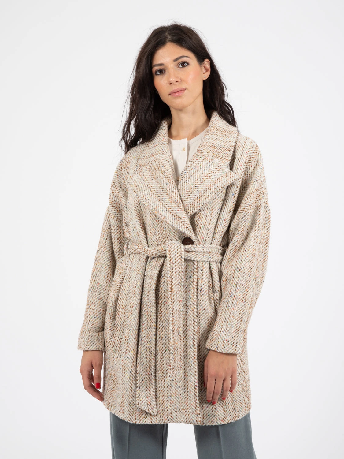 Cappotto Lungo Multicolor Crema 3 Cappotto Lungo Multicolor Crema