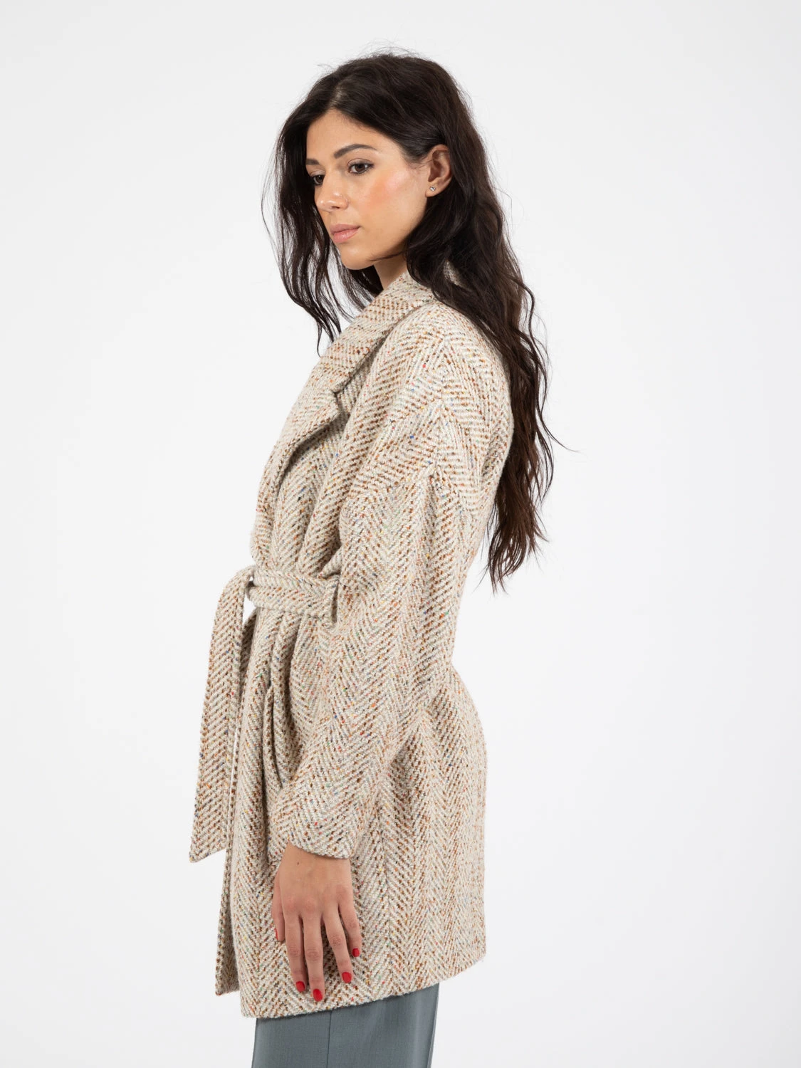 Cappotto Lungo Multicolor Crema 4 Cappotto Lungo Multicolor Crema - Image 2