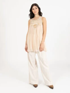 Top Creponne Ricamato Cera