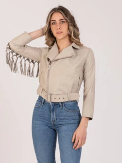 Chiodo In Nappa Pietra Con Frange