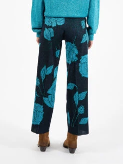 Pantapalazzo Con Fantasia Rose Blu -Couture per Lei circus hotel pantapalazzo con fantasia rose blu3