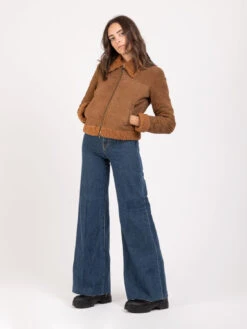 Giubbino Camoscio Bruciato Con Dettagli Bouclé