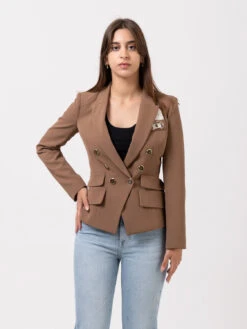 Elisabetta Franchi Blazer Stretch Aderente Cacao