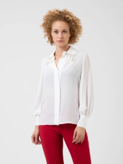 Elisabetta Franchi Camicia Avorio Con Fiocchi In Perle