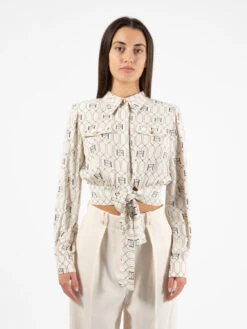Elisabetta Franchi Camicia Crop Con Fusciacca Burro / Nero
