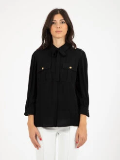 Elisabetta Franchi Camicia In Viscosa Con Mostrine Nera -Couture per Lei elisabetta franchi camicia in viscosa con mostrine nera1