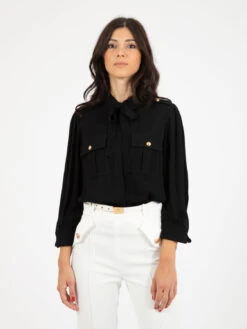 Elisabetta Franchi Camicia In Viscosa Con Mostrine Nera
