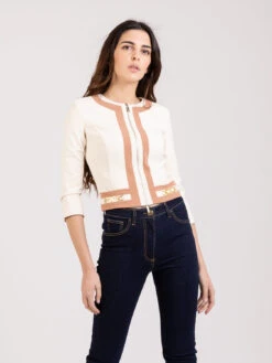 Elisabetta Franchi Giacca Corta Burro / Rose Gold Con Morsetti Light Gold