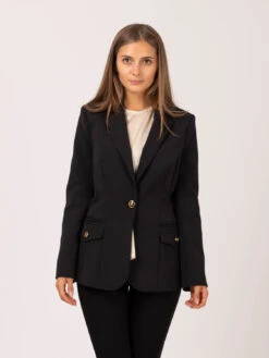 Elisabetta Franchi Giacca In Crepe Nera Con Bottoni Smaltati Light Gold