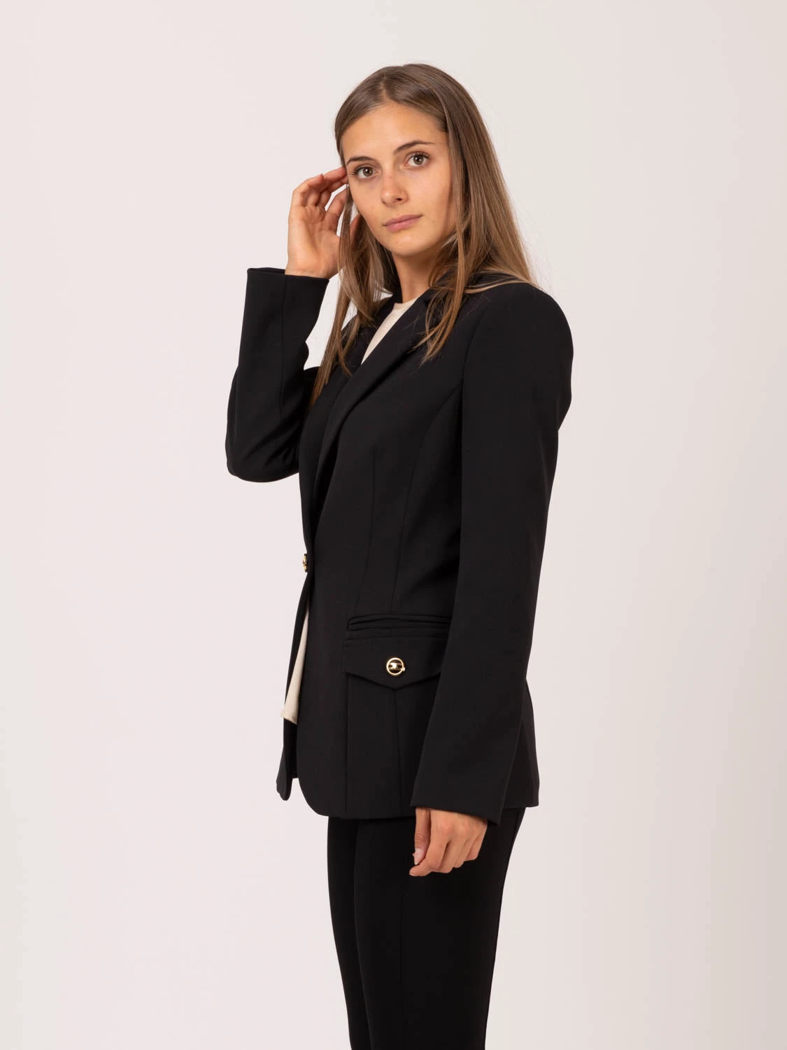 Elisabetta Franchi Giacca In Crepe Nera Con Bottoni Smaltati Light Gold 4 Elisabetta Franchi Giacca In Crepe Nera Con Bottoni Smaltati Light Gold - Image 2