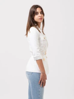 Elisabetta Franchi Giacca Safari Avorio Con Maxi Catena E Logo -Couture per Lei elisabetta franchi giacca safari avorio con maxi catena e logo2