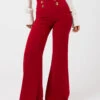 Elisabetta Franchi Pantalone A Palazzo Red Velvet Con Maxi Borchie -Couture per Lei elisabetta franchi pantalone a palazzo red velvet con maxi borchie1