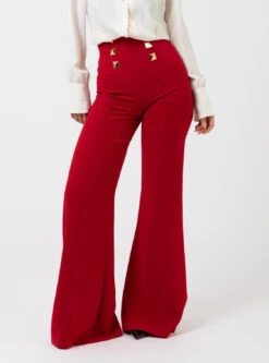 Elisabetta Franchi Pantalone A Palazzo Red Velvet Con Maxi Borchie