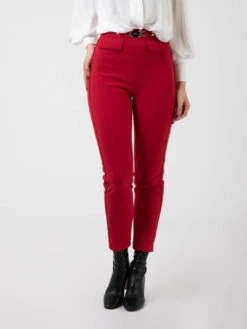 Elisabetta Franchi Pantaloni Dritti Red Velvet Con Morsetto