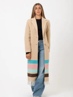 Cappotto Stripes Cammello Con Frange