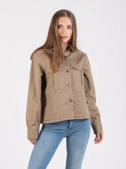 Camicia In Tela Di Cotone Beige Scuro