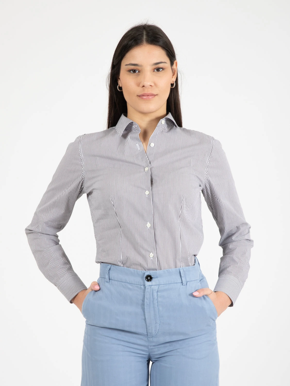 Camicia Marilyn A Righe Bianco / Marrone 3 Camicia Marilyn A Righe Bianco / Marrone