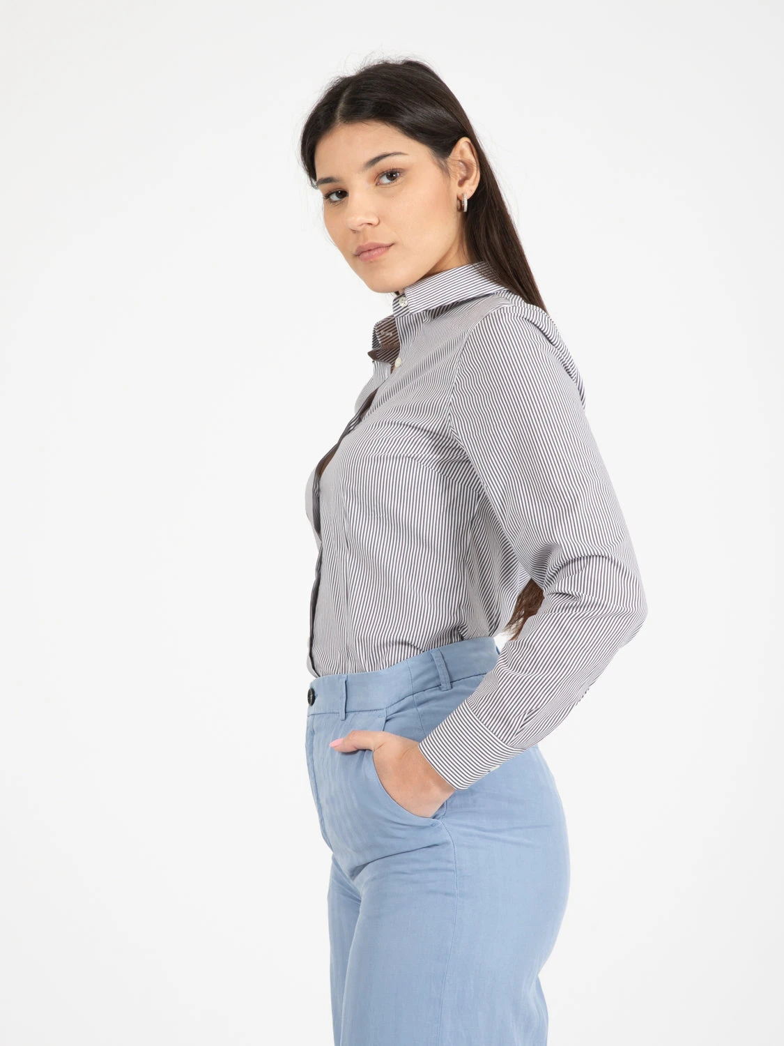 Camicia Marilyn A Righe Bianco / Marrone 4 Camicia Marilyn A Righe Bianco / Marrone - Image 2