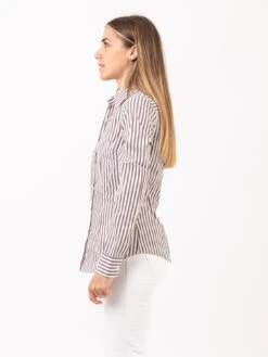 Camicia Mary Slim Righe Bianco / Marrone -Couture per Lei gmf 965 camicia mary slim righe bianco marrone2