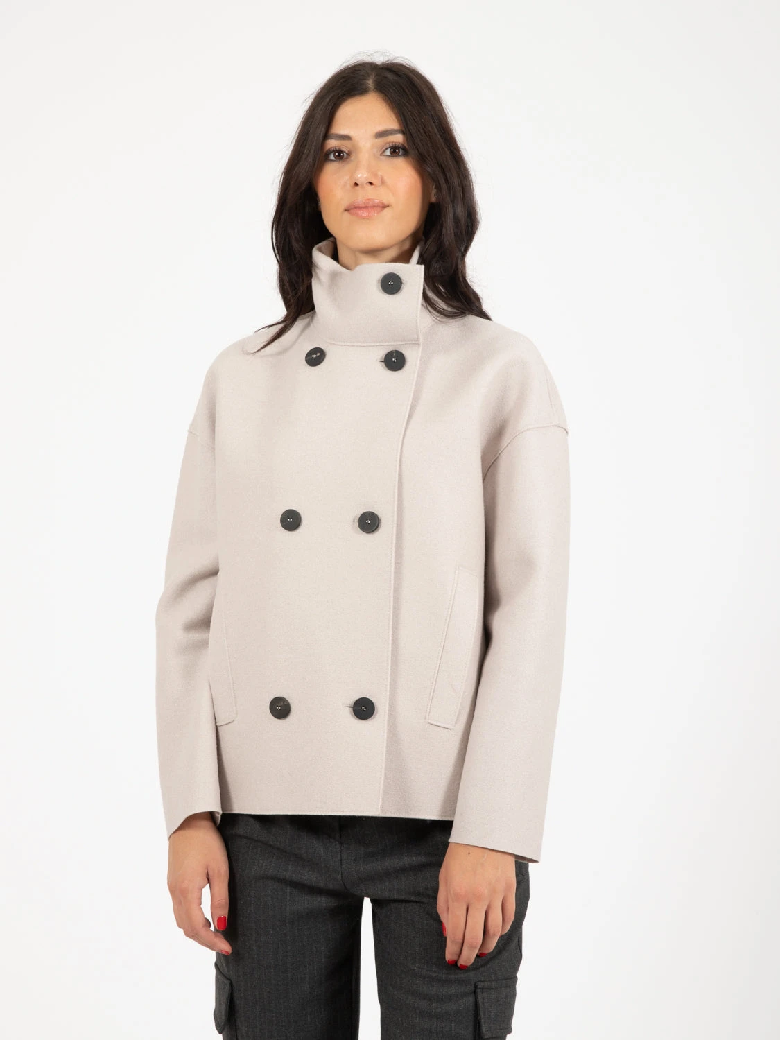 HARRIS WHARF LONDON Cappotto Cropped Funnel Pressed Wool Cream 3 HARRIS WHARF LONDON Cappotto Cropped Funnel Pressed Wool Cream