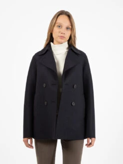 HARRIS WHARF LONDON Cappotto Peacoat Pressed Wool Navy Blue