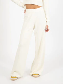 Pantalone Palazzo Con Nervature E Ricamo Bianco Burro