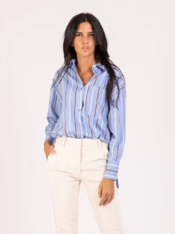 Camicia Azzurra Con Righe Bicolore