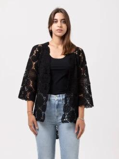 Giacca Crochet Maniche 3/4 Nera