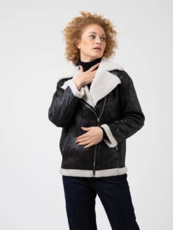 Giacca Nera In Ecopelle E Pelliccia Teddy