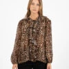 Camicia Con Rouches Animalier Marrone / Nero -Couture per Lei kaos camicia con rouches animalier marrone nero1