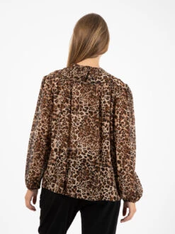 Camicia Con Rouches Animalier Marrone / Nero -Couture per Lei kaos camicia con rouches animalier marrone nero3