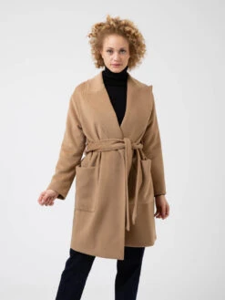 Cappotto Midi Cammello Con Cintura