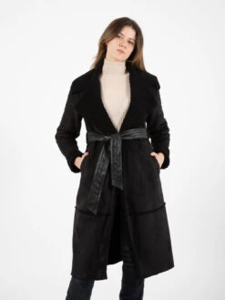 Montone Lungo In Ecopelliccia Con Fusciacca Nero