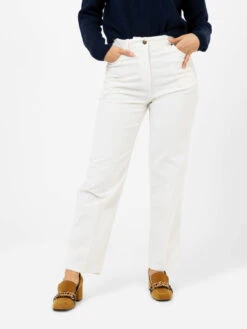 Pantaloni Contemporary Slim A Costine Panna