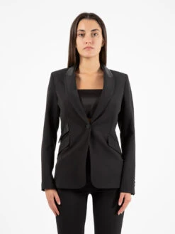 Blazer Crêpe Con Inserti In Ecopelle Nero