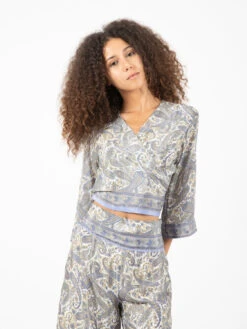 Camicia Corta Stampa Paisley Blu / Multicolor