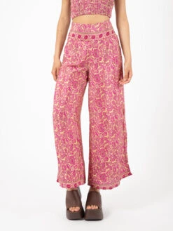 Pantalone Palazzo Stampa Floreale Oro / Rosa