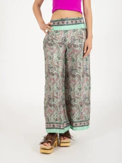 Pantalone Palazzo Stampa Paisley Verde / Multicolor