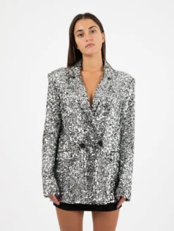 Patrizia Pepe Blazer Due Bottoni Con Paillettes Silver