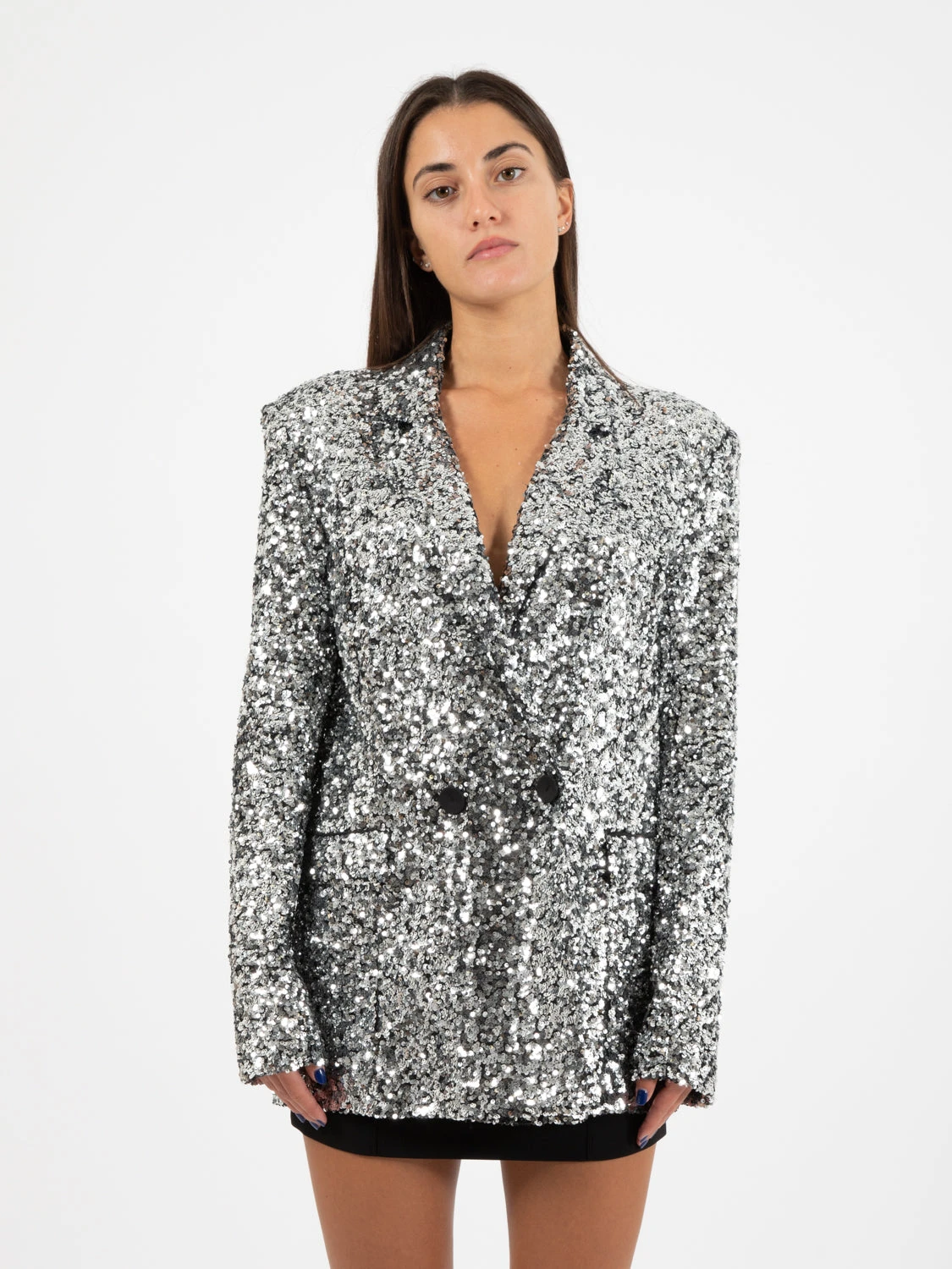 Patrizia Pepe Blazer Due Bottoni Con Paillettes Silver